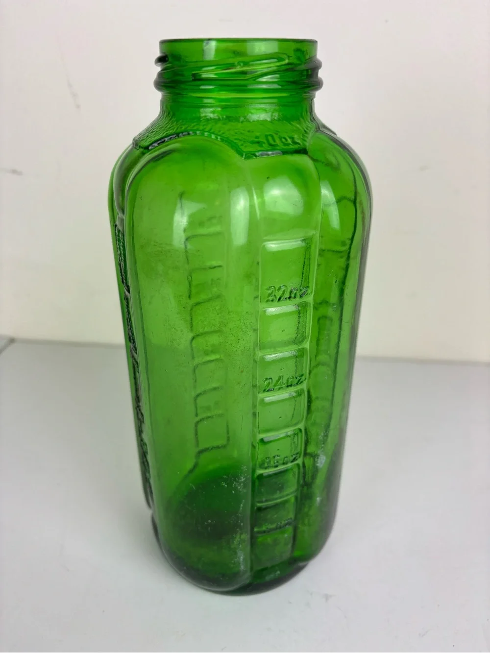 Vintage Glass Juice/Water Bottle in Emerald Green-9”